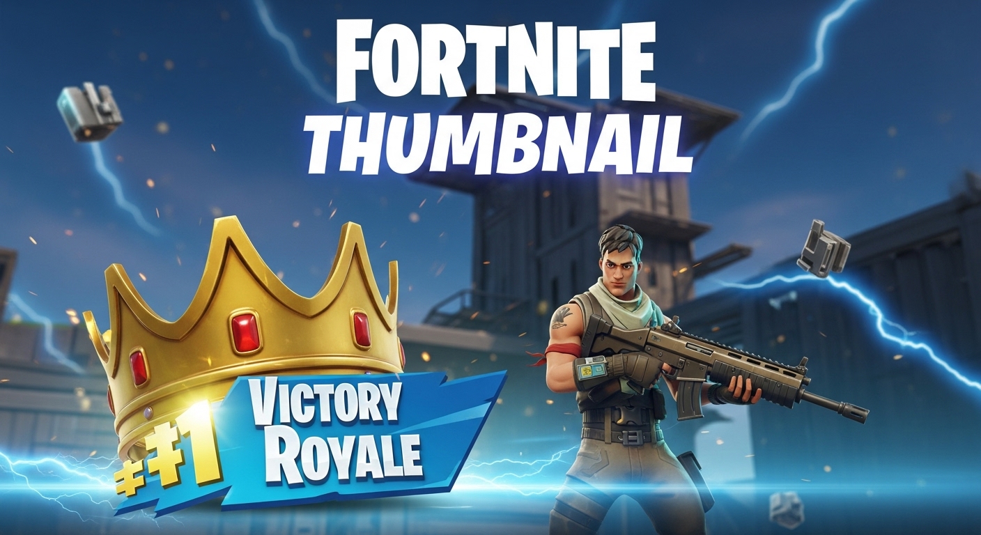 Victory Crown Fortnite thumbnail template with #1 Victory Royale crown and character