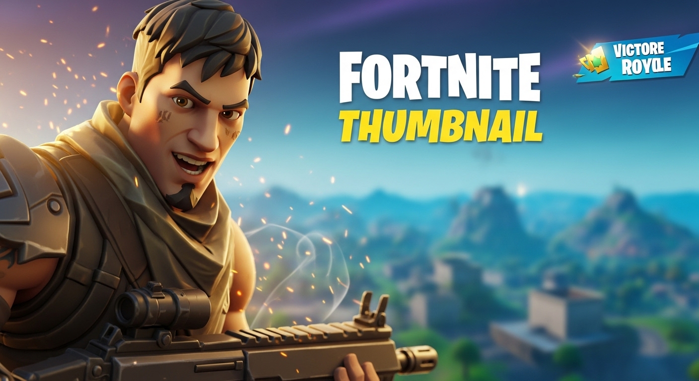 Battle Ready Fortnite thumbnail template with character and Victory Royale badge