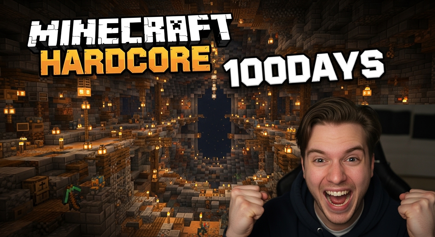 Professional Minecraft YouTube thumbnail example showing underground base build with dramatic lighting, character reaction, and bold text overlay - demonstrating effective thumbnail design for gaming content