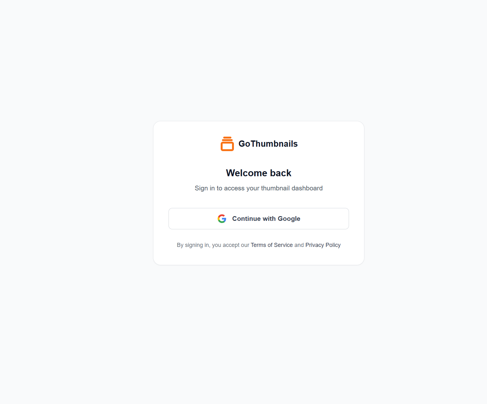 GoThumbnails Registration Page - Sign up interface showing Google authentication and account creation for accessing AI-powered YouTube Shorts thumbnail maker